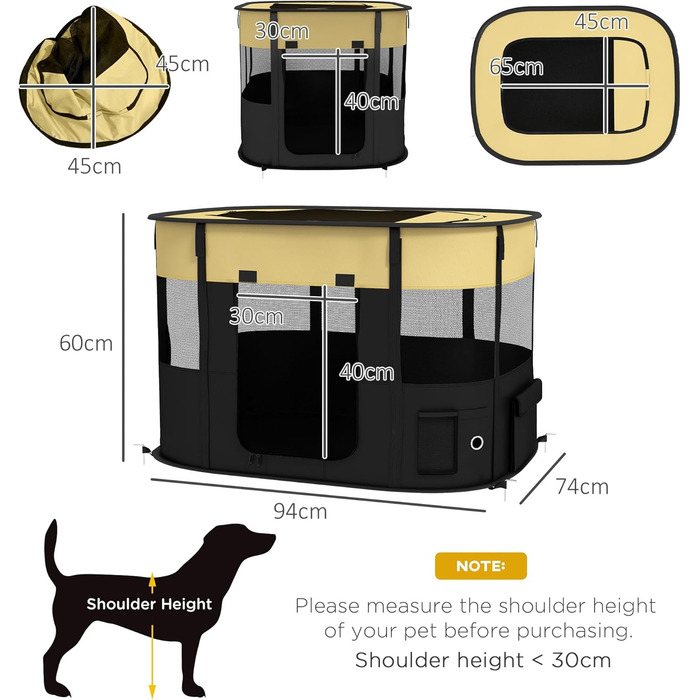 Клітка для собак PawHut, переносний вольєр для тварин, 114 x 89 x 59 см (Жовтий)