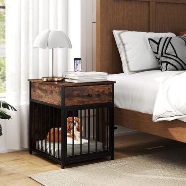 Клітка для собак COSTWAY з зарядною станцією, ящиком та металевими трубами, вінтажний колір, 50x60x64 см