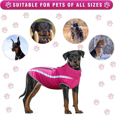 Зимова куртка для собак, тепла водонепроникна куртка для середніх та великих собак, флісова підкладка, світловідбиваючі елементи, для Лабрадора, Бульдога, Самоеда (5XL/60см, Рожевий)