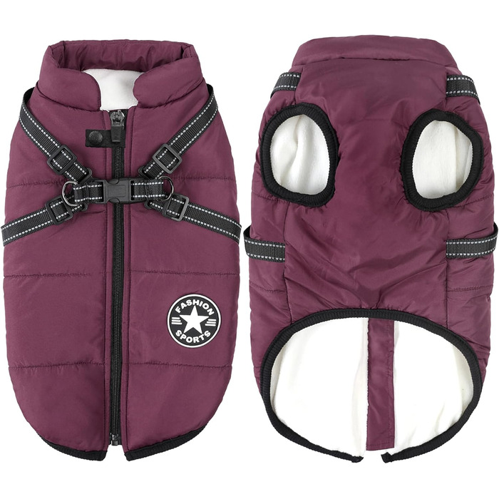 Зимова куртка для собак Aiboria 2-в-1: вітронепроникна, водонепроникна, тепла, з обладнанням для прогулянок, розмір M (фіолетовий)