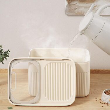 Контейнер для зберігання корму для собак та котів, 13,6 кг, з мірною ложкою, великий об'єм, герметичний, складаний, бежевий (24 x 18 см)