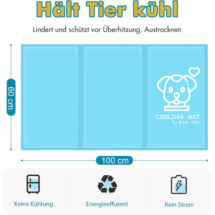 Кühlmatte для собак Pawtasy: охолоджуючий килимок для собак великих та середніх порід, 100 x 60 см, блакитний