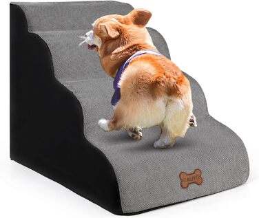 Сходинки для собак Caliyo: 2 сходинки, для маленьких собак та котів, 26 см, знімний чохол та протиковзка підставка, для ліжка, дивану та авто (55×40×26cm), сірі