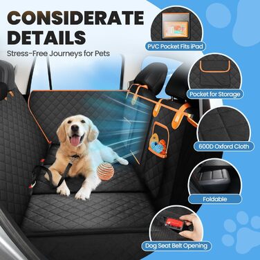 Водонепроникний захист для автосидіння для собак з піною-ефект-ящиками та жорсткою основою, подовжувач заднього сидіння для собак з покращеним захистом дверей, лежанка для собак для подорожей, кемпінгу, підходить для
