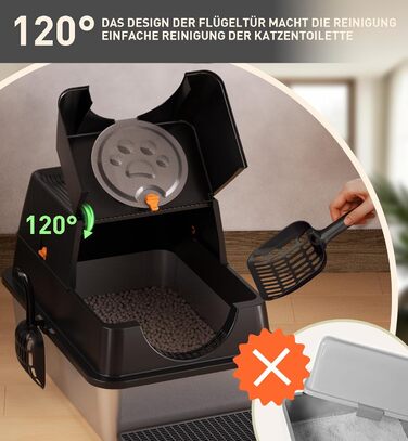 Лоток для котів Citylife Edelstahl з кришкою, XXL, закритий, з двошаровим килимком та совком, двостулковий, легко чиститься, з нейтралізацією запаху (Чорний)