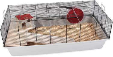 Клітка для мишей і хом'яків PETGARD Elmo XXL, велика клітка для гризунів з дерев'яною полицею, комплект з біговим колесом та аксесуарами, 100x54x35 см