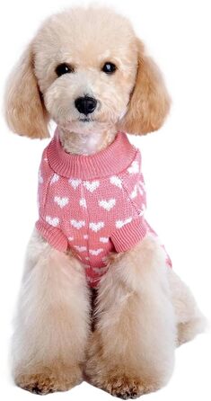 Теплий зимовий светр для домашніх тварин з сердечками для собак та котів середніх та маленьких порід – милий та затишний одяг для холодної погоди, рожевий, розмір S