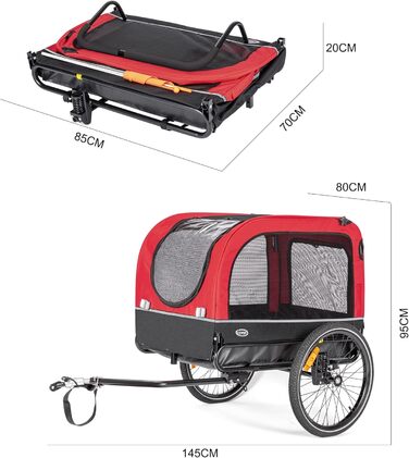Велосипедний причіп для собак CXWXC 2 в 1: причіп та візок-перевертач, амортизація, вантажопідйомність 40 кг, червоний