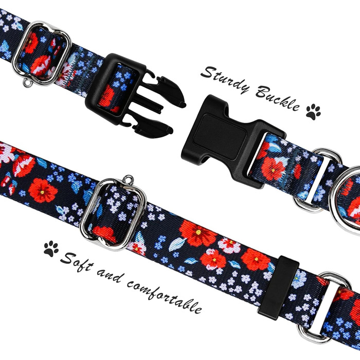 Нашийник для собак Hikiko Martingale, класичний, міцний, надійний, для малих, середніх та великих собак, розмір L (Plum Blossom, Medium)