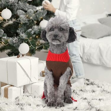 Стильний святковий светр для собак: теплий, м'який, з рентієром, для маленьких собак, коричневий, для осені та зими