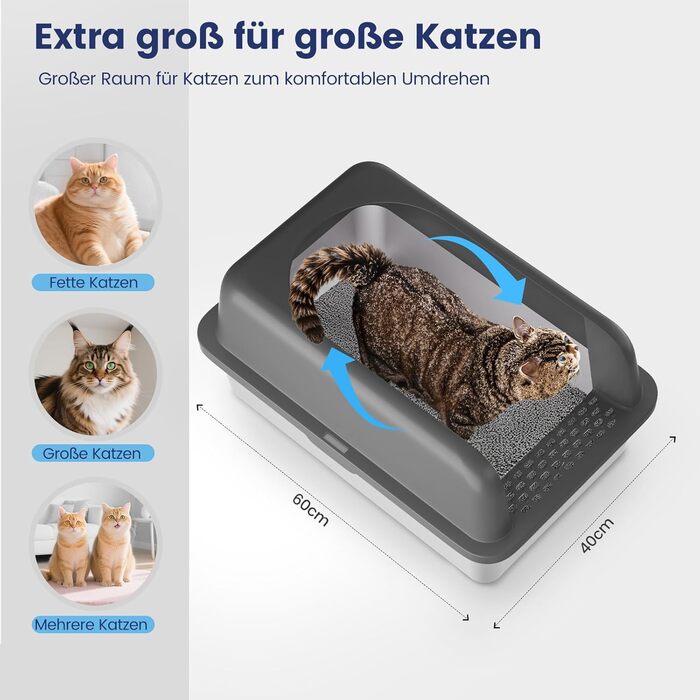 Лотки для котів Katzenklo Edelstahl XL: нержавіюча сталь, 60x40x30 см, з лопаткою та килимком, для великих котів