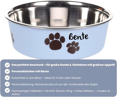 Миска для собак з нержавіючої сталі Petslino Hellblau XL, 2200 мл, з гравіюванням, антиковзаюча, для великих собак