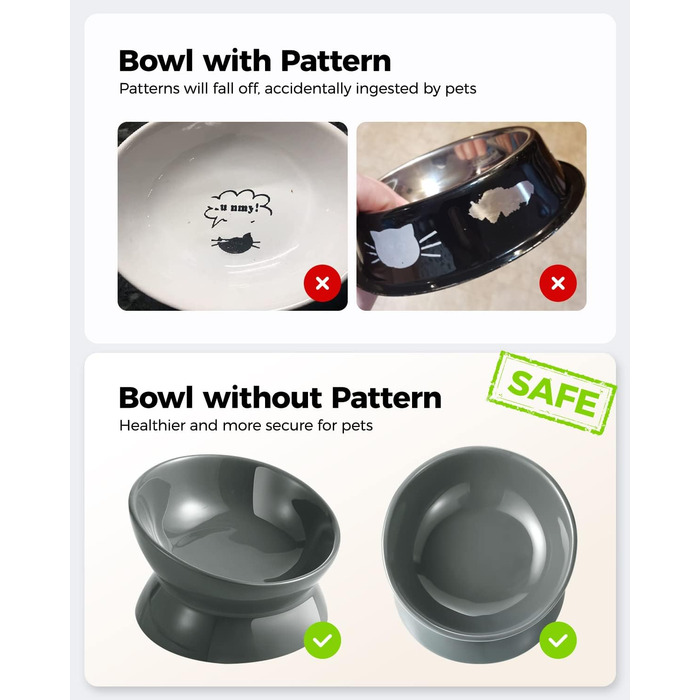 Підвищений годівниця для котів LoeJan, 142 мл, кераміка, анти-блювотна, для захисту хребта, підходить для котів, маленьких собак та кошенят, сірий колір, 1 шт.