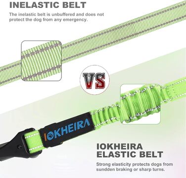 Автомобільний поводок для собак IOKHEIRA: безпечний, регульований, з універсальним з'єднувачем (неоновий зелений)