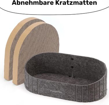 Кразборт для котів FUKUMARU, 61 см, крафтовий, у формі дивану, з круглими накладками, сірий