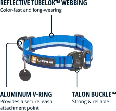 Нашийник для собак RUFFWEAR Top Rope, міцний нейлоновий, розмір M (36–51 см), колір Basaltgrau (Blue Pool), для прогулянок