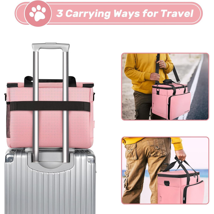 Сумка для собак Abrimelodi, відповідна вимогам авіакомпаній, з 2 складною мискою та кишенькою для ласощів (Рожева)