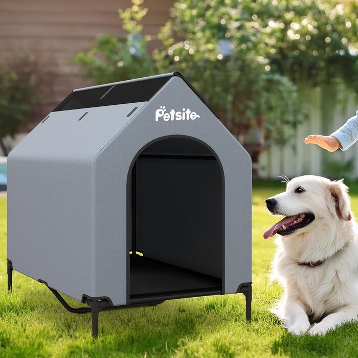 Будка для собак COSTWAY 2 в 1 з лежаком, Outdoor, сіра, 75 x 110 x 106 см