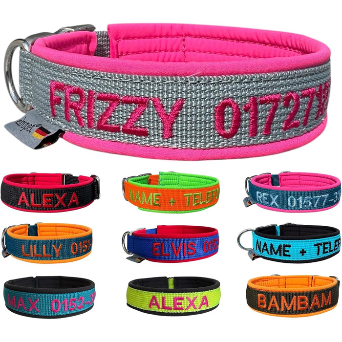 Ошийник для собак з можливістю персоналізації - XS-XXL - індивідуальне замовлення: вишивка імені та номеру телефону - широкий та регульований
