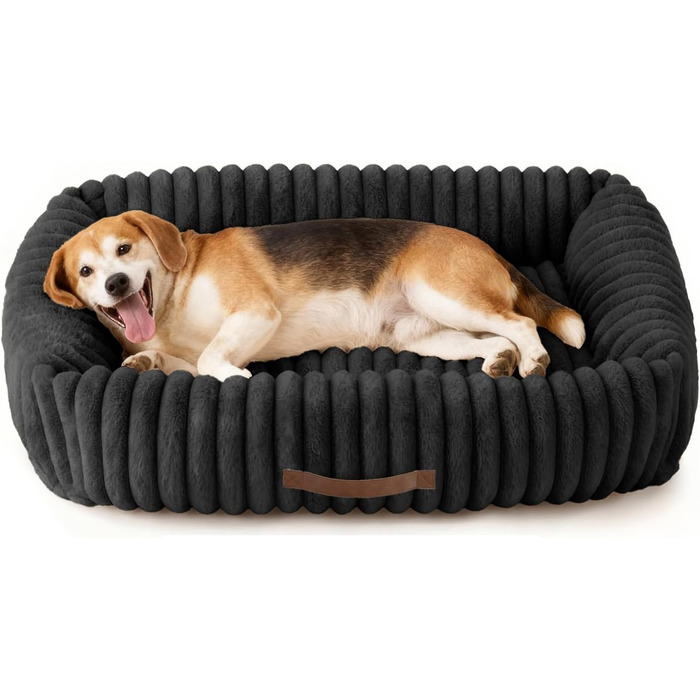 Ортопедичний лежак для собак великих порід, лежанка для собак з підголовником, знімний та миючий килимок, лежанка-софа для собак з ручками (Чорний, 92*69*20 см)