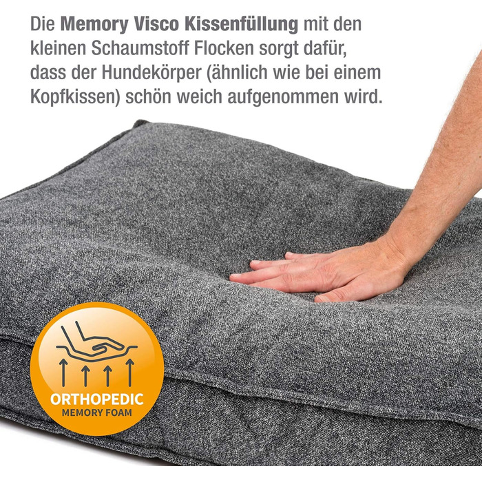 JAMAXX Преміум подушка для собак ортопедична, 120x90 см, сіра, знімний чохол з Chinille
