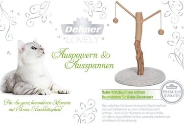 Котячий дряпак Dehner Lovely, 80x45x45 см, натуральне дерево, дерево/плюш/сизаль, коричнево-білий