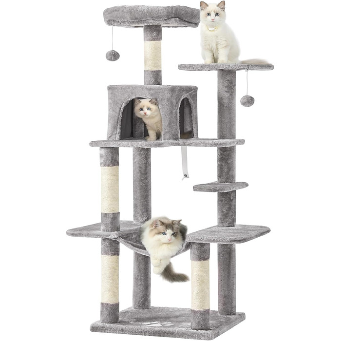 Кігтеточка для котів MSmask велика, багатоярусна з платформами, гамаком та сизалевими стовпчиками (сірий)