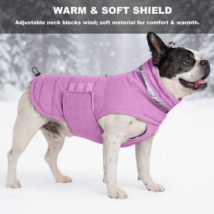Водонепроникний зимовий одяг для собак, тепла вітрозахисна куртка з відбиваючими елементами та регульованим коміром, для маленьких собак, на липучці - S (Ліловий, Середній)