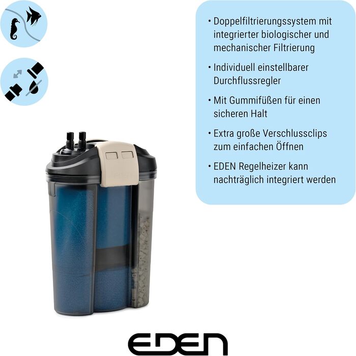 Зовнішній фільтр Eden 94073 FES 300 для акваріумів до 300 л, двосистемний, малошумний, компактний для підставки