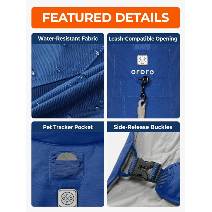 ORORO Теплий зимовий одяг для собак з підігрівом, акумуляторний, відбиваючий, для малих, середніх та великих собак (Синій, L)