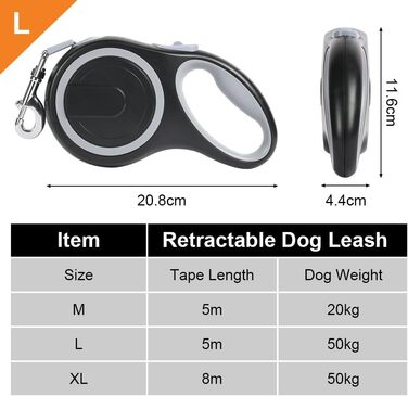 Рулетка для собак Aomig: витягувана повідка з антиковзним руків'ям, 5м, до 50кг