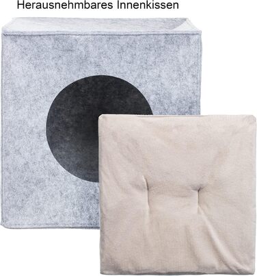 Кішка/Собака: Хатинка з фетру 33x33x33 см, м'яке ліжко з подушкою, складана, сірого кольору