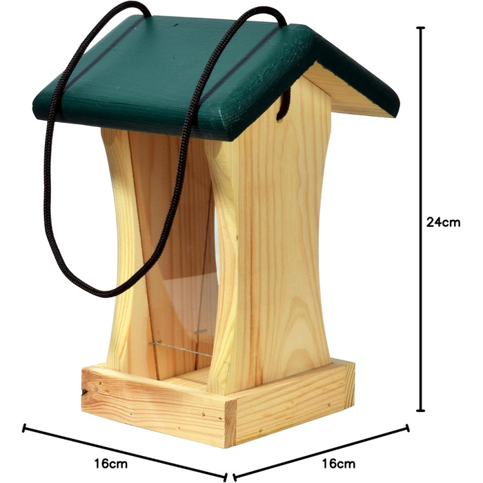Годівниця для птахів Dobar® 90040FSCe Silo - годівничка з масиву дерева для саду, тераси, балкону - 22 x 25 x 28 см, зелена