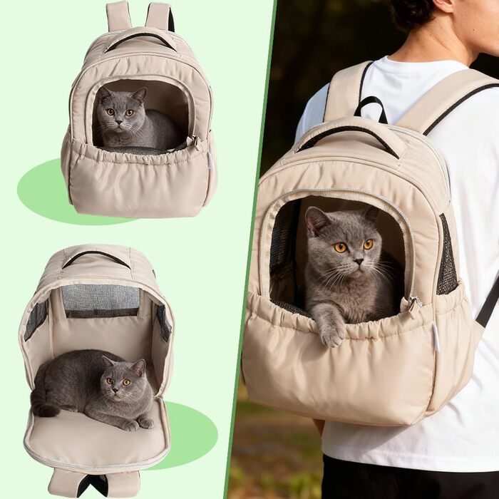 Розширювана переносна коробка для котів – складана переноска для котів та маленьких собак до 6 кг, легка переноска та сумка для собак, дихаюча та компактна переноска, світло-сіра (бежева)