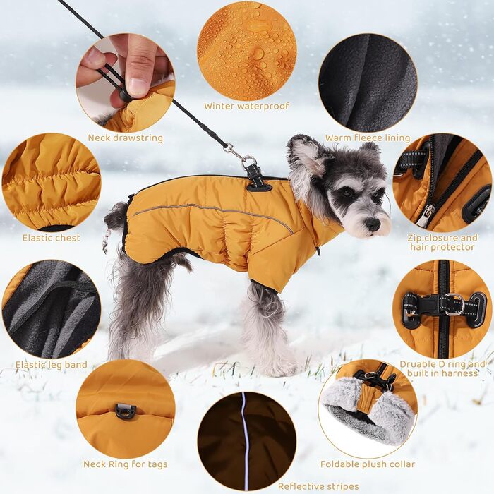 Теплий зимовий одяг для собак Savlot: водонепроникна куртка з флісовою підкладкою (L, жовтий)