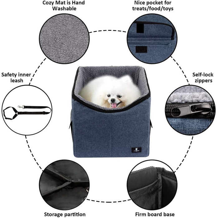 Автокрісло для собак X-ZONE PET середнє, синє, з кишенями і сумкою для перенесення, портативне ліжко для домашніх улюбленців
