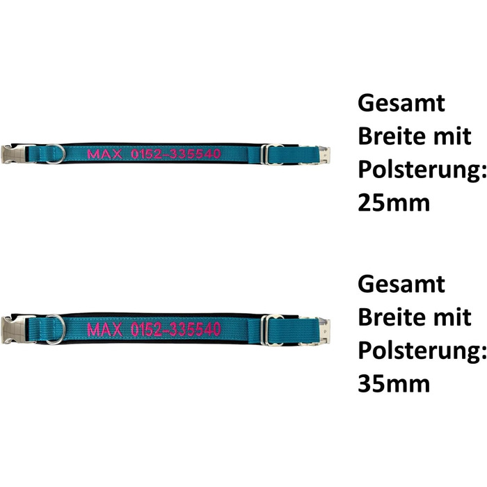 Ошийник для собак з можливістю персоналізації - XS-XXL - індивідуальне замовлення: вишивка імені та номеру телефону - широкий та регульований