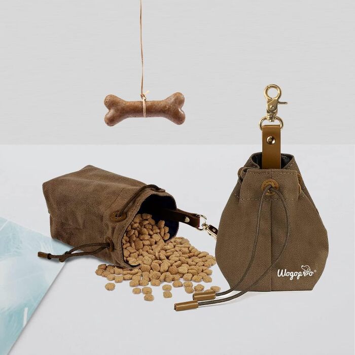Сумка для корму для собак, канвас, з кліпсою та шнуром, для тренувань (колір: коричневий)