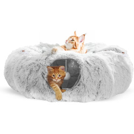 Котячий тунель XXL One PETS-TOP, круглий, з лежаком, ігровий тунель-донат з шурхотом для великих котів, ультрам'який