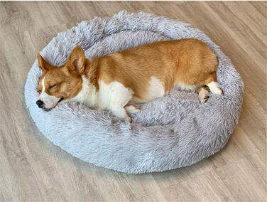 Ліжко для собак XL 80 см, пухнасте, кругле, миється. Підходить для собак та котів. Біле.