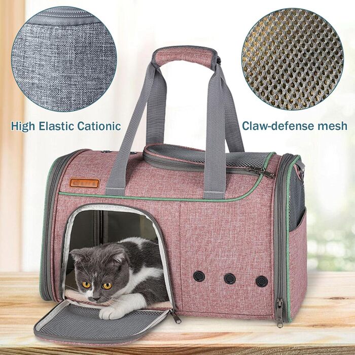 Транспортна переноска для котів середніх та маленьких порід (до 7,3 кг), м'яка, складна, для подорожей та авіаперельотів