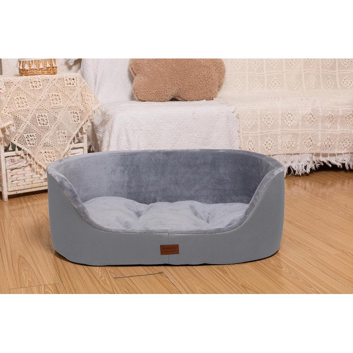 Кругле ліжко для собак середнього розміру Raikou, м'яке та зручне, з антиковзким покриттям, сірого кольору (75 x 54 x 27 см)