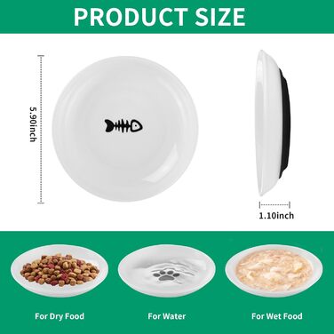 6 мисок для котів, керамічні миски для корму з неслизьким гумовим дном, діаметр 15 см, для котів та цуценят