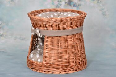 Кішка Будка Кругла Натурального Кольору: Двоярусний Корзинка для Кішки з Велюровою Подушкою, Корзинка з Плетеної Вельветової Лози, Кішка-Тур, Меджовтий Колір