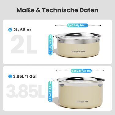 Нержавійна чаша для води для собак Gardner Pet, 2L, проти протікання, без розбризкування, для великих собак, для дому та вулиці