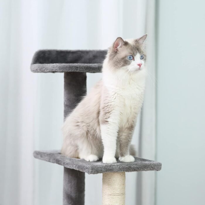 Дряпка для котів PawHut, 5-рівнева, з ігровими елементами та сходами, бежево-сіра, 48,5x48,5x100 см