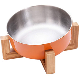 Миска для кормів домашніх тварин La La Pet, годівниця для собак та котів, нержавіюча сталь, бамбук, помаранчевий колір, одиночна миска