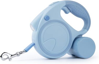 Висувна поводок для собак з LED, зручний руків'я, тримач для відходів, для собак до 25 кг, блакитний