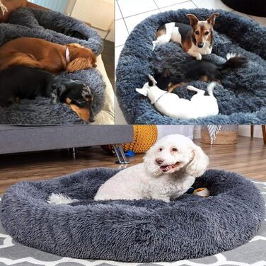 Ортопедичне ліжко для собак XL: зручне, кругле, з ефектом пам'яті, для великих собак, миється, антистрес, сіре