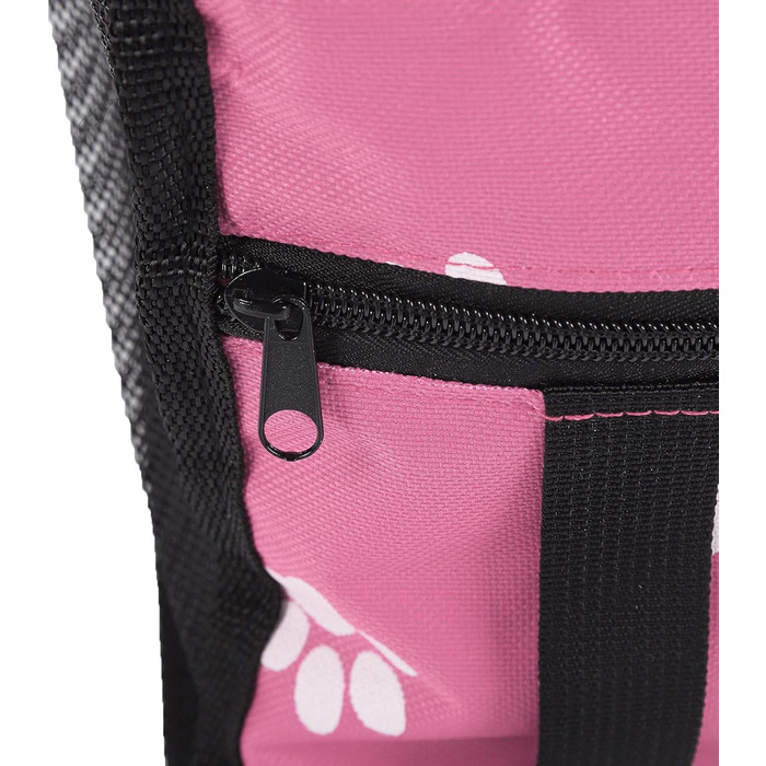 Транспортувальна сумка для тварин з принтом лап, складана переноска для собак з тканини, миється, з ременями безпеки та підпоркою - Комфортна та безпечна для авто та подорожей (Сіра підпорка з лапами, рожева підпорка з лапами)